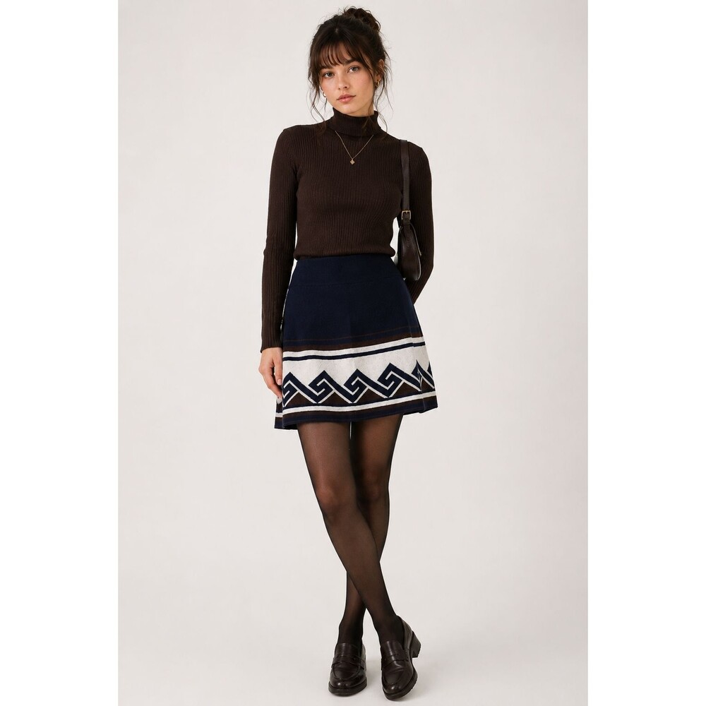 Talula Artitzia Vanderbilt Skirt Medium Blue Knit Geometric Classic Preppy